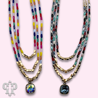 Faceted multi-color bead necklace with Austrian crystal