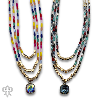 Faceted multi-color bead necklace with Austrian crystal