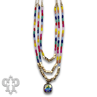 Faceted multi-color bead necklace with Austrian crystal
