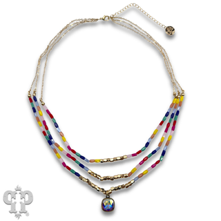 Faceted multi-color bead necklace with Austrian crystal