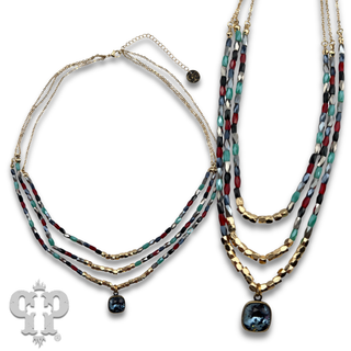 Faceted multi-color bead necklace with Austrian crystal