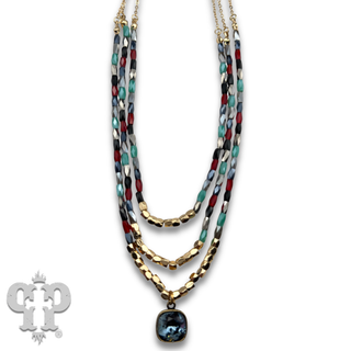 Faceted multi-color bead necklace with Austrian crystal