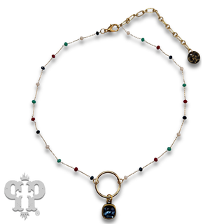 Multi-color bead choker with Austrian crystal