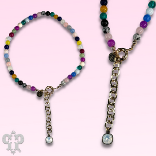 Multi-color bead necklace with Austrian crystal