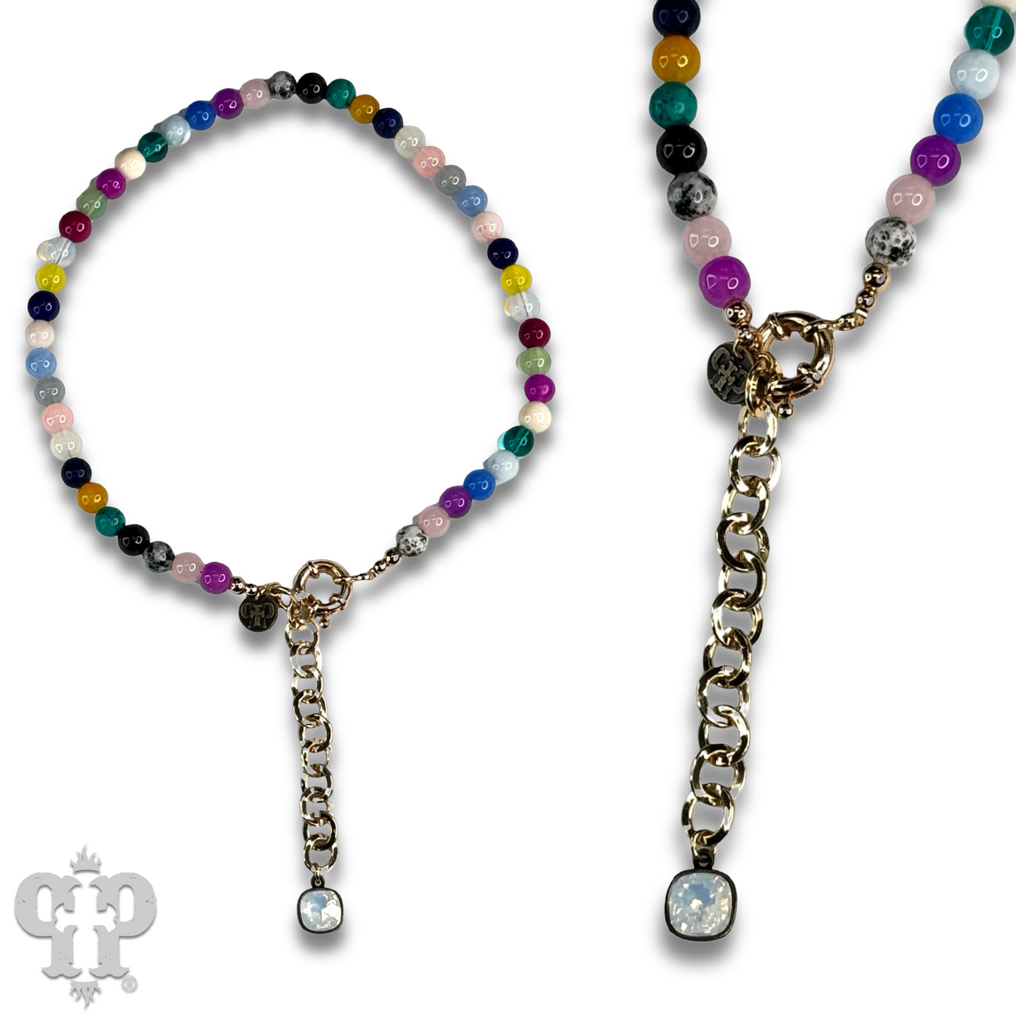 Multi-color bead necklace with Austrian crystal
