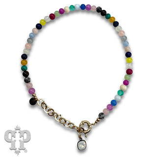 Multi-color bead necklace with Austrian crystal