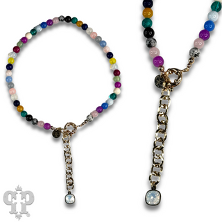 Multi-color bead necklace with Austrian crystal