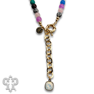 Multi-color bead necklace with Austrian crystal