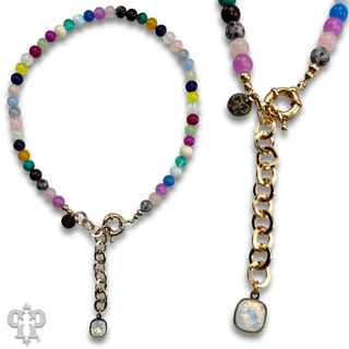 Multi-color bead necklace with Austrian crystal