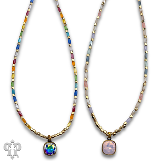 Rice bead necklace with Austrian crystal