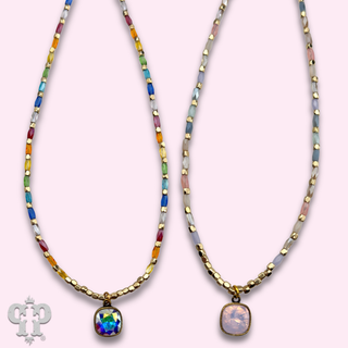 Rice bead necklace with Austrian crystal
