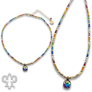 Rice bead necklace with Austrian crystal