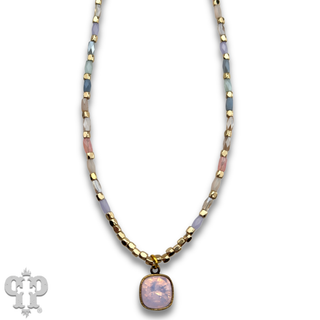 Rice bead necklace with Austrian crystal