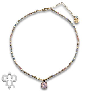 Rice bead necklace with Austrian crystal