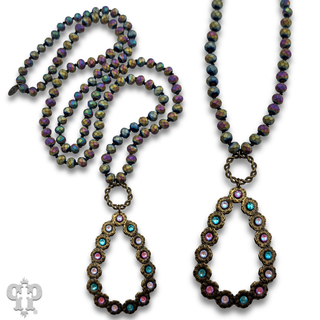 Multi-color teardrop pendant necklace, Austrian crystals