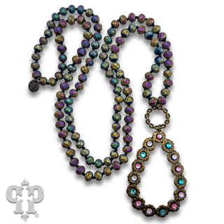 Multi-color teardrop pendant necklace, Austrian crystals