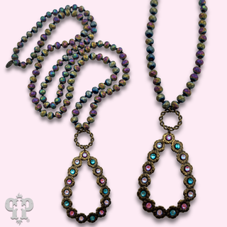 Multi-color teardrop pendant necklace, Austrian crystals