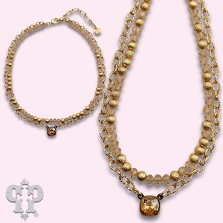 Bead and chain layered necklace, Austrian crystal