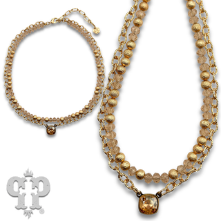 Bead and chain layered necklace, Austrian crystal