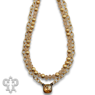 Bead and chain layered necklace, Austrian crystal