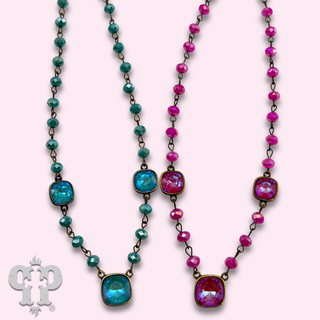Linked bead and bright Austrian crystal necklace