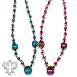 Linked bead and bright Austrian crystal necklace