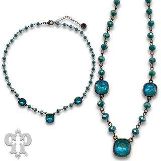 Linked bead and bright Austrian crystal necklace