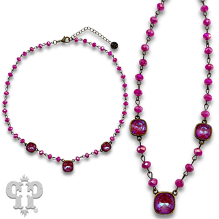Linked bead and bright Austrian crystal necklace