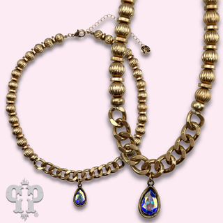 Fluted bead and chain necklace, Austrian crystal