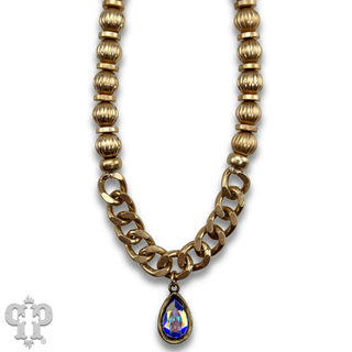 Fluted bead and chain necklace, Austrian crystal