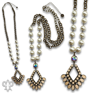 Bead and chain chandelier pendant necklace, Austrian crystal