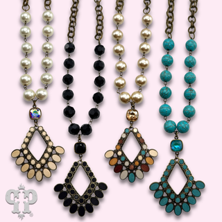 Bead and chain chandelier pendant necklace, Austrian crystal