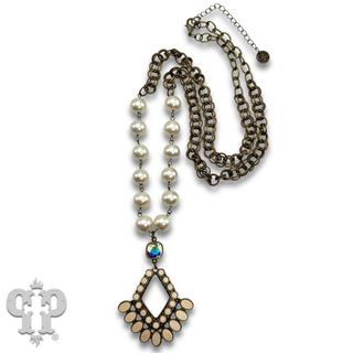 Bead and chain chandelier pendant necklace, Austrian crystal