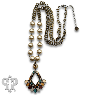 Bead and chain chandelier pendant necklace, Austrian crystal
