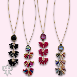 Fluted bead pendant necklace, Austrian crystal - LC