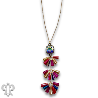 Fluted bead pendant necklace, Austrian crystal - LC
