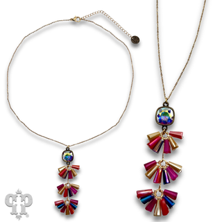 Fluted bead pendant necklace, Austrian crystal - LC