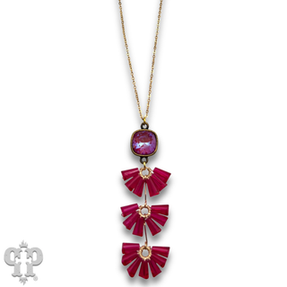 Fluted bead pendant necklace, Austrian crystal - LC