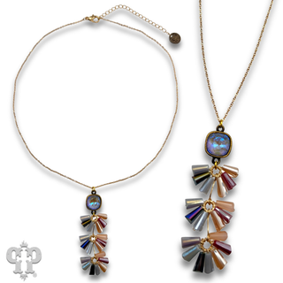Fluted bead pendant necklace, Austrian crystal - LC