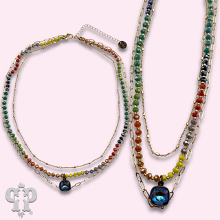 Triple strand necklace with Austrian crystal drop