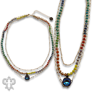 Triple strand necklace with Austrian crystal drop