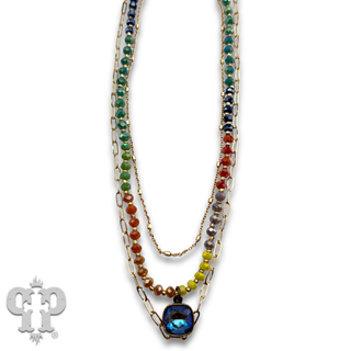 Triple strand necklace with Austrian crystal drop