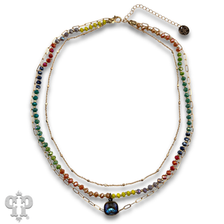Triple strand necklace with Austrian crystal drop
