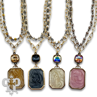 Double strand necklace with Austrian crystal pendant