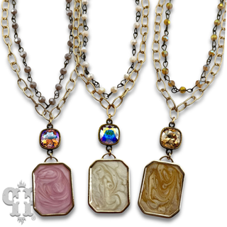 Double strand necklace with Austrian crystal pendant