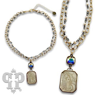 Double strand necklace with Austrian crystal pendant