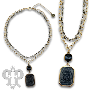 Double strand necklace with Austrian crystal pendant