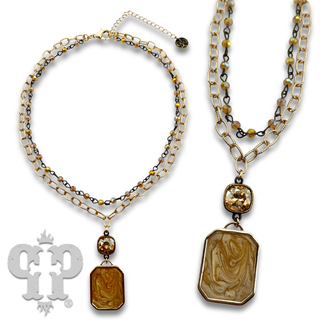 Double strand necklace with Austrian crystal pendant