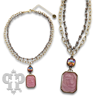 Double strand necklace with Austrian crystal pendant