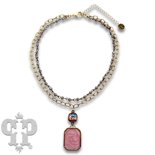 Double strand necklace with Austrian crystal pendant